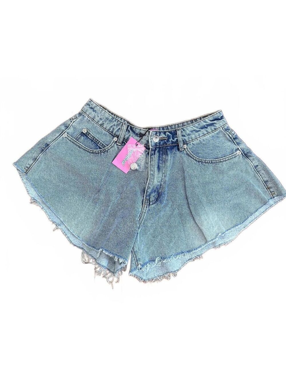 NWT Edikted Koi Light Wash High Waisted Flared Denim Shorts Size Medium
